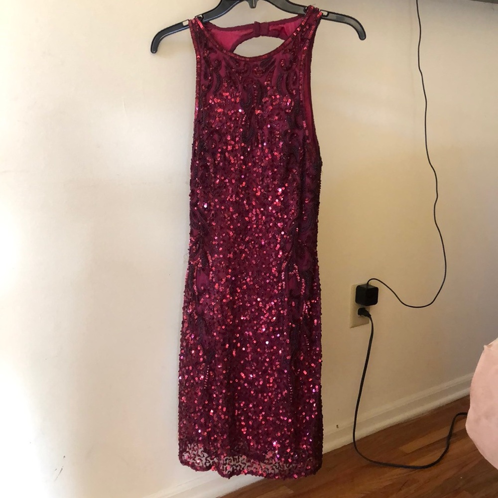 Maroon Sequin Body Con Party Dress